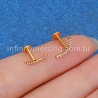 Piercing Labret Aço Cirúrgico Curvo Zircônia Cravejada