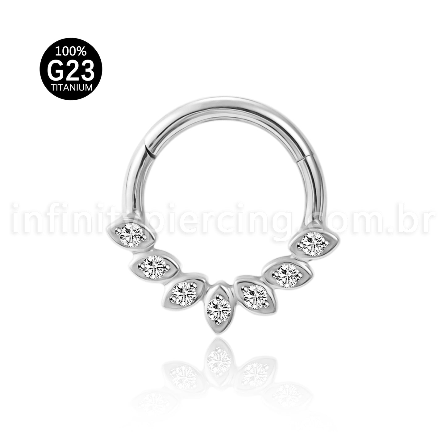 Piercing Argola Titânio Segmento Articulado Detalhes Zircônia