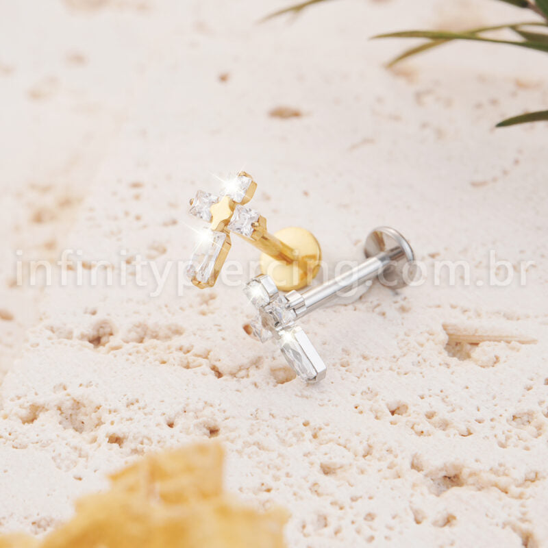 Piercing Labret Titânio Cruz Zircônia