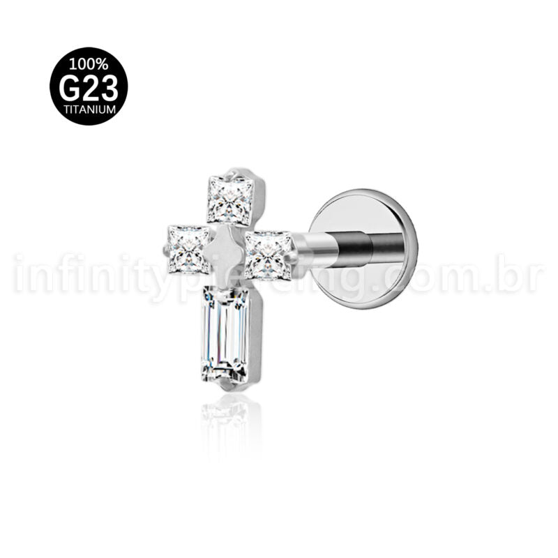 Piercing Labret Titânio Cruz Zircônia