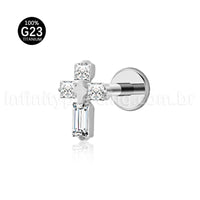 Piercing Labret Titânio Cruz Zircônia