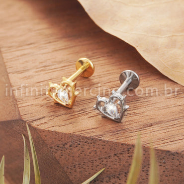 Piercing Labret Coração Vazado Titânio Zircônia  Cravejada