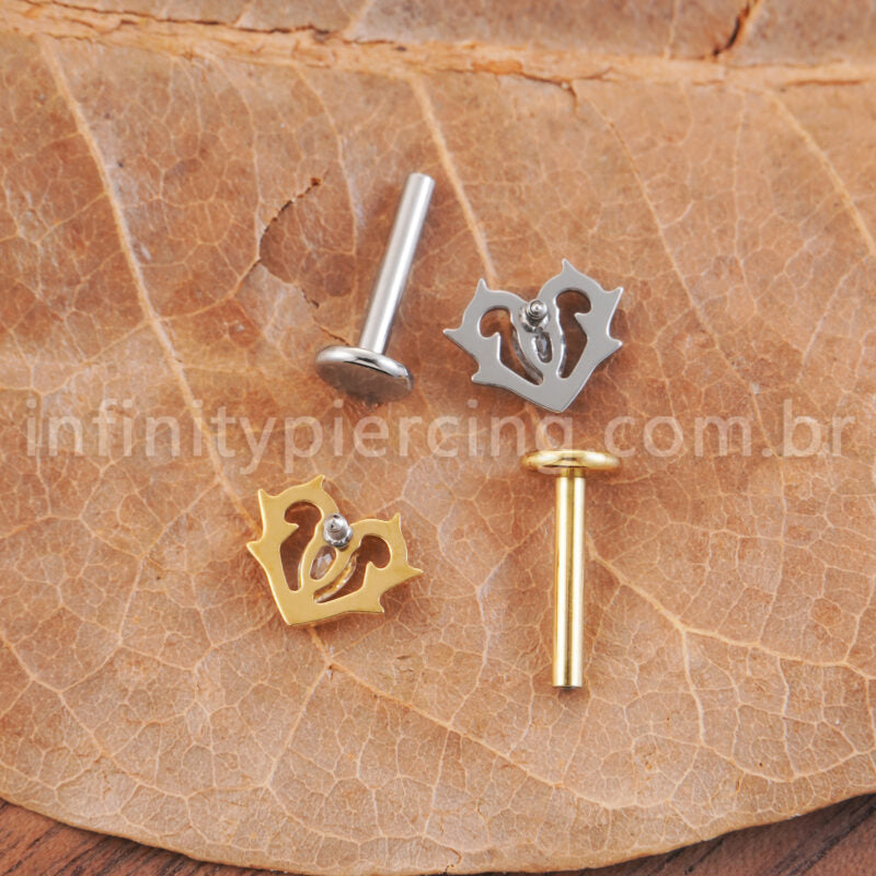Piercing Labret Coração Vazado Titânio Zircônia  Cravejada