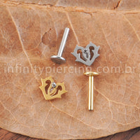 Piercing Labret Coração Vazado Titânio Zircônia  Cravejada