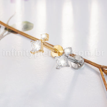 Piercing Labret Titânio Quadrado  Zircônias