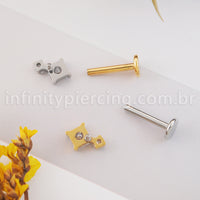 Piercing Labret Titânio Quadrado  Zircônias