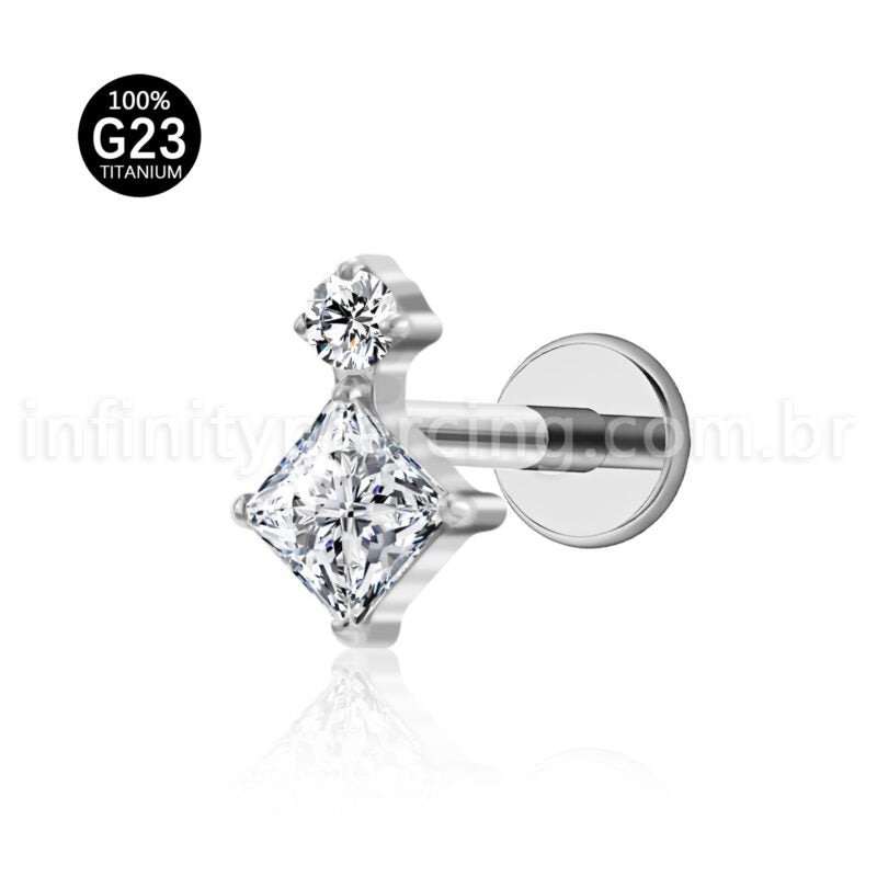 Piercing Labret Titânio Quadrado  Zircônias