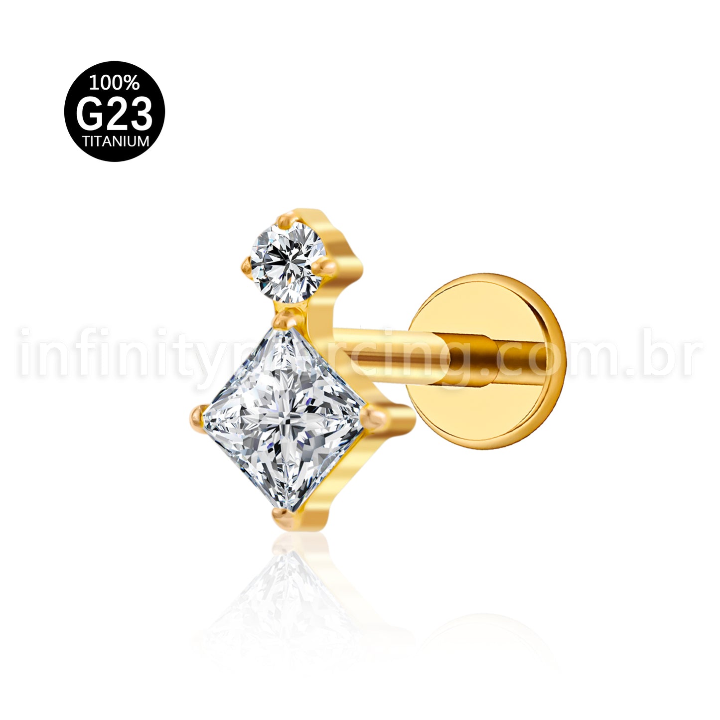 Piercing Labret Titânio Quadrado  Zircônias