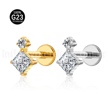 Piercing Labret Titânio Quadrado  Zircônias