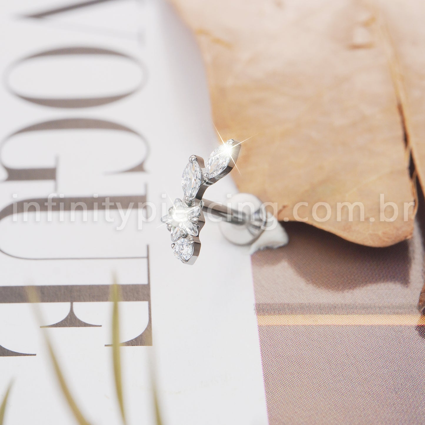 Piercing Labret Mini Cluster Titânio Zircônia