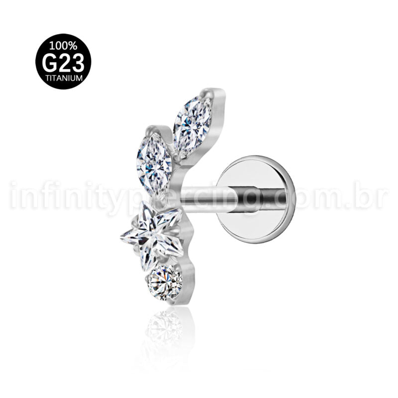 Piercing Labret Mini Cluster Titânio Zircônia