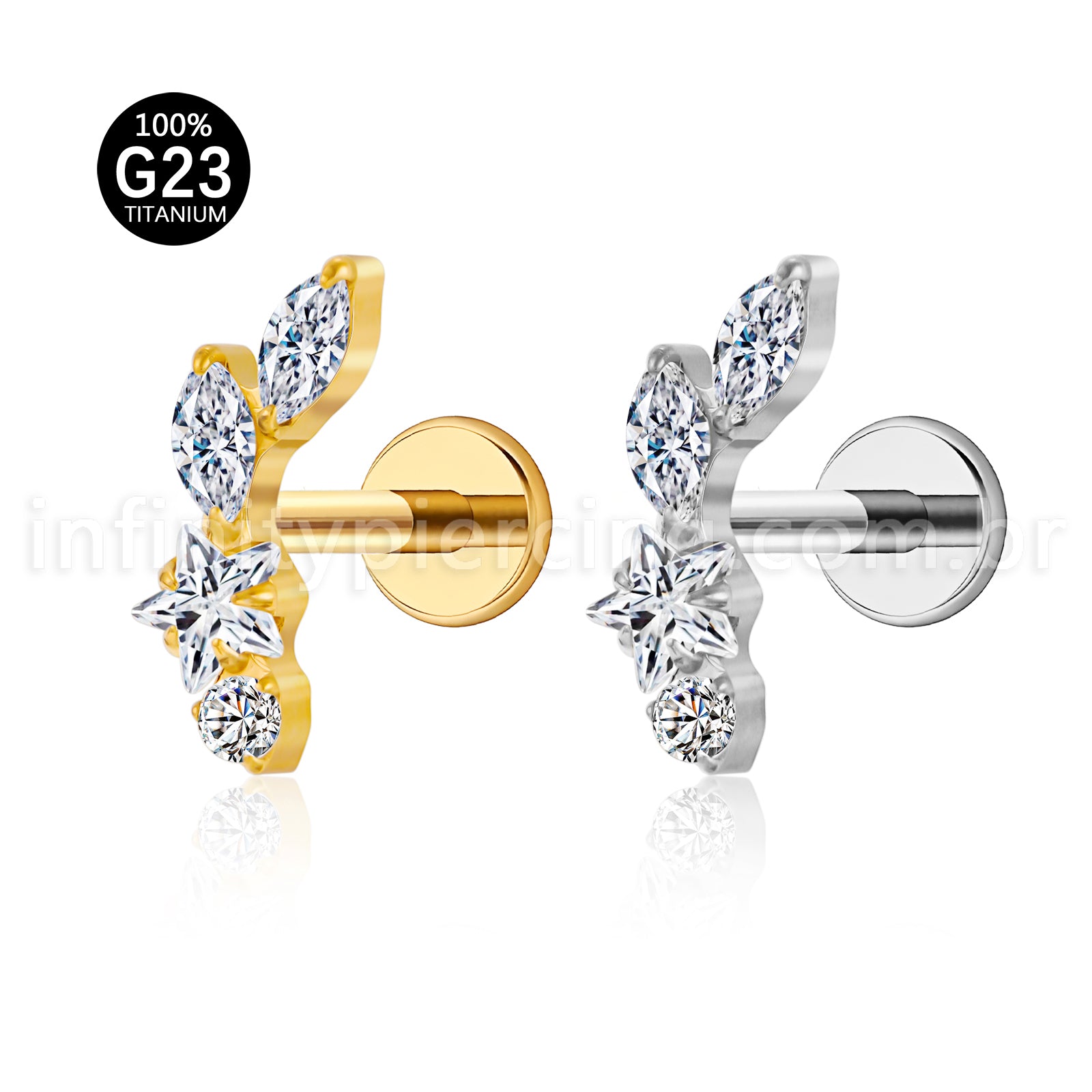 Piercing Labret Mini Cluster Titânio Zircônia