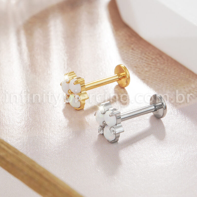 Piercing Labret Flor Titânio Zircônia Opala