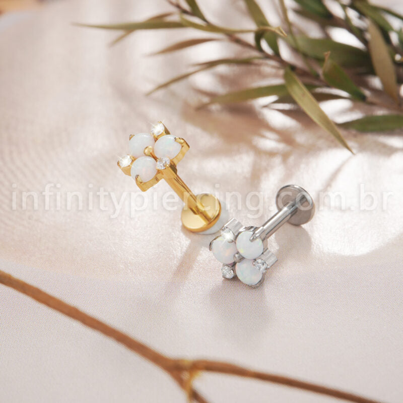 Piercing Labret Flor Titânio Zircônia Opala