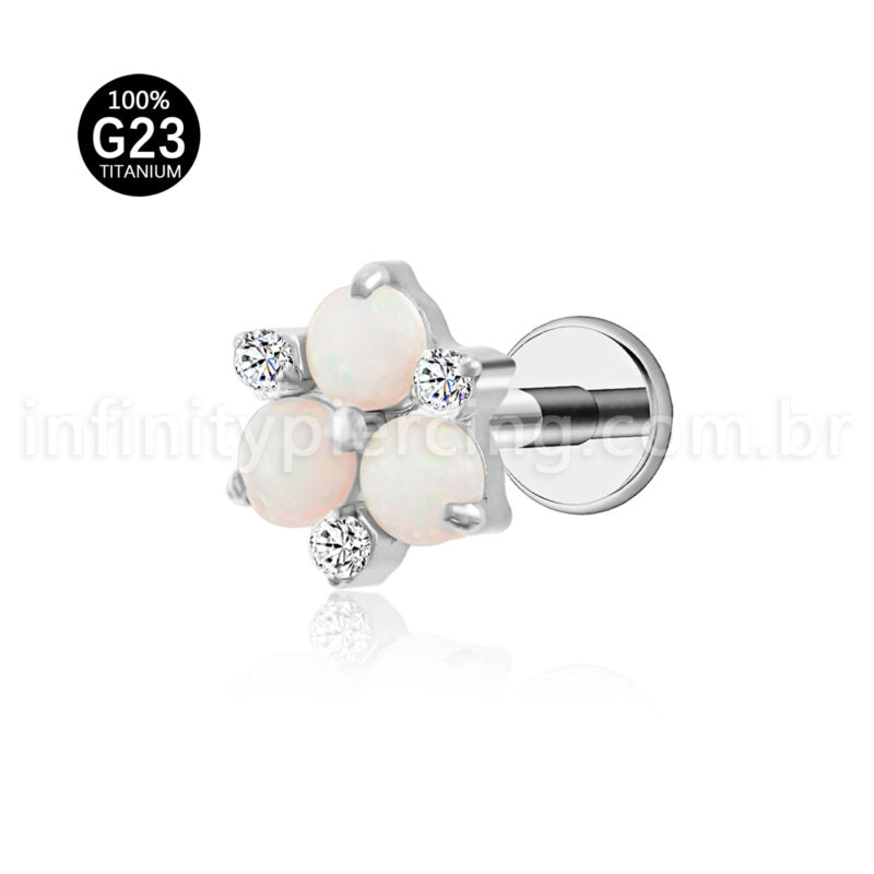 Piercing Labret Flor Titânio Zircônia Opala