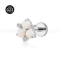 Piercing Labret Flor Titânio Zircônia Opala