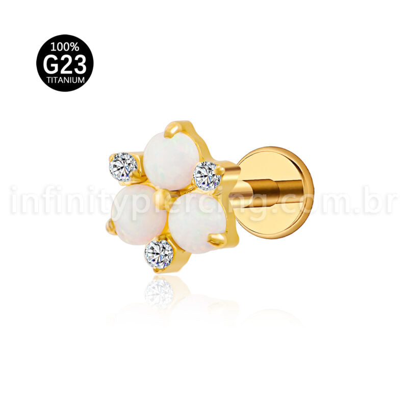 Piercing Labret Flor Titânio Zircônia Opala