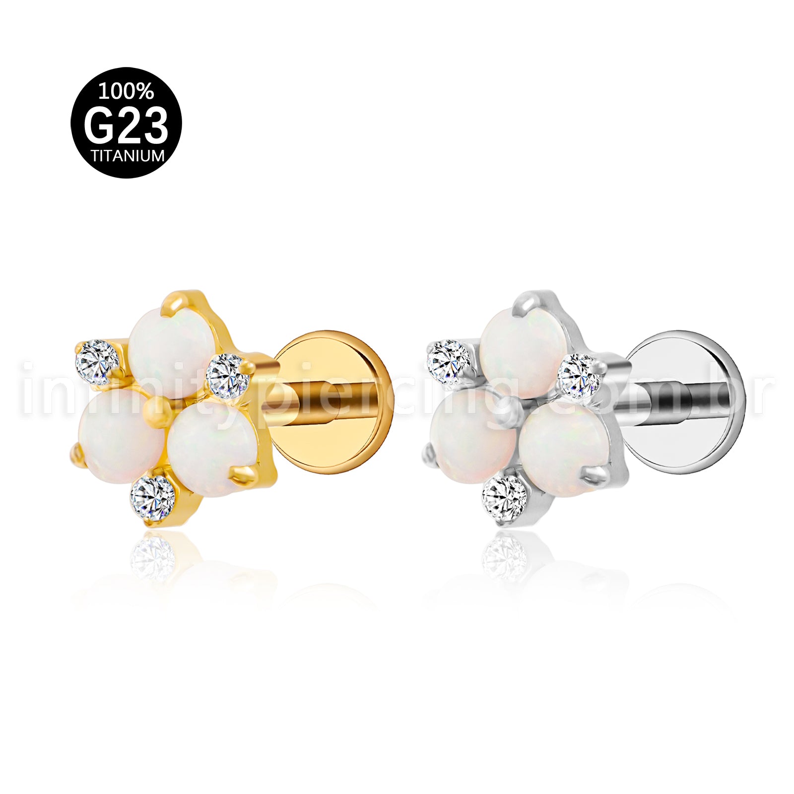 Piercing Labret Flor Titânio Zircônia Opala
