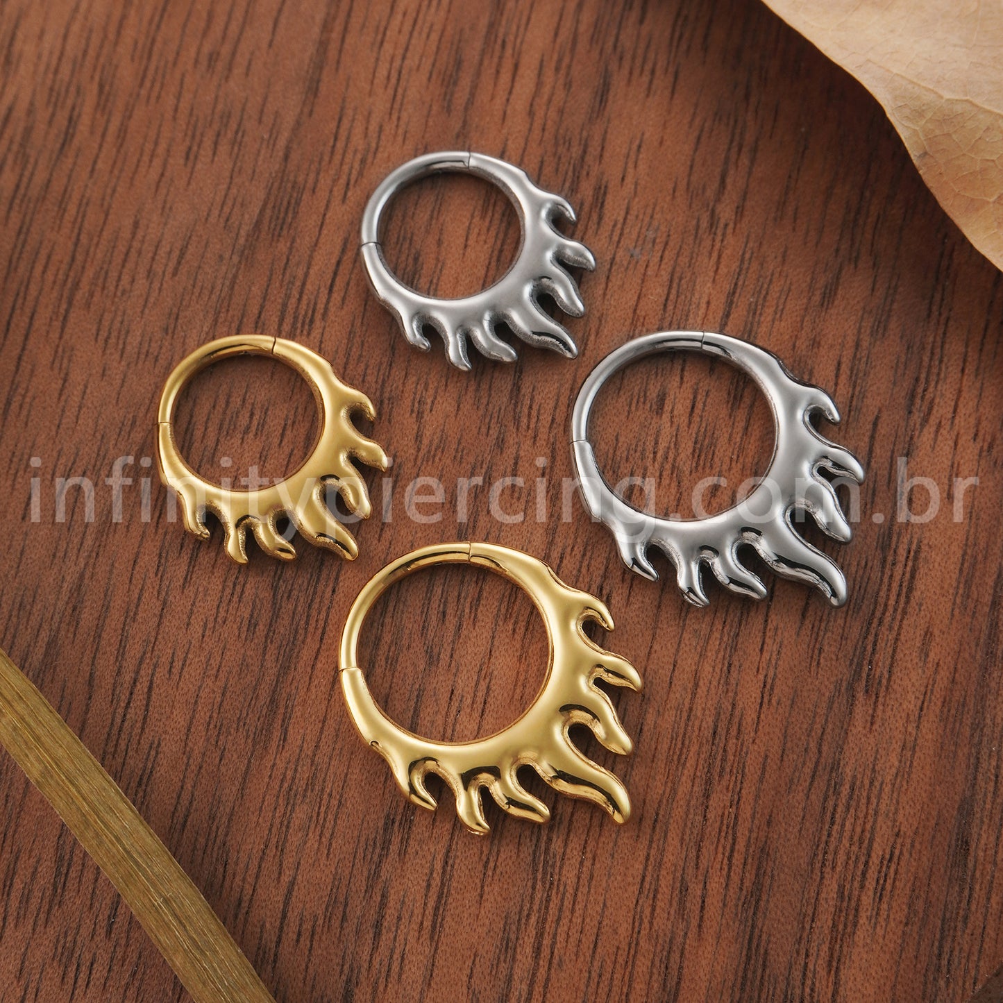 Piercing Argola Titânio Segmento Articulado Detalhe Fogo