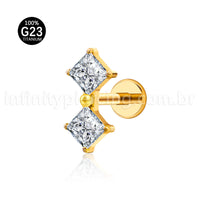 Piercing Labret Titânio Quadrado 2 Zircônias