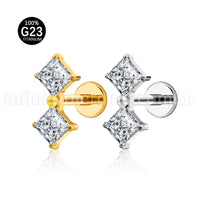 Piercing Labret Titânio Quadrado 2 Zircônias
