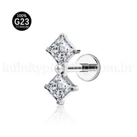 Piercing Labret Titânio Quadrado 2 Zircônias