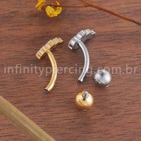 Piercing Banana Titânio Folhas Zircônia Cravejada