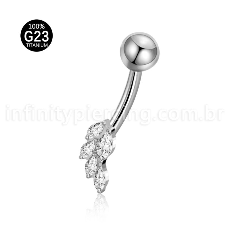 Piercing Banana Titânio Folhas Zircônia Cravejada