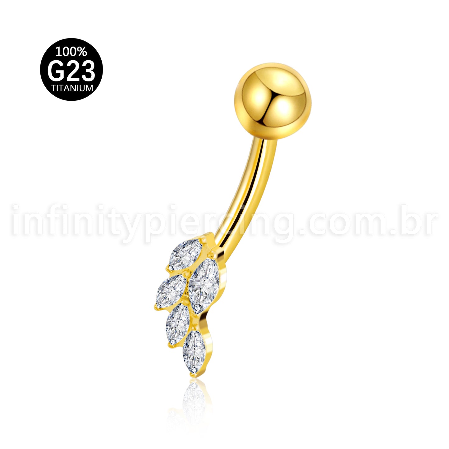Piercing Banana Titânio Folhas Zircônia Cravejada
