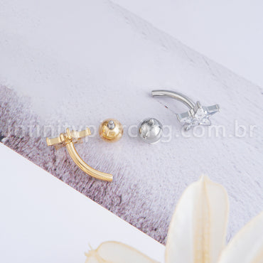 Piercing Banana Titânio Estrela Zircônia Cravejada