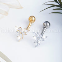 Piercing Banana Titânio Folhas Zircônia Cravejada