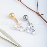 Piercing Banana Titânio Folhas Zircônia Cravejada