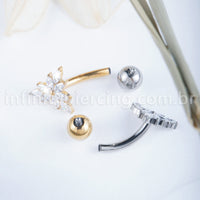 Piercing Banana Titânio Folhas Zircônia Cravejada