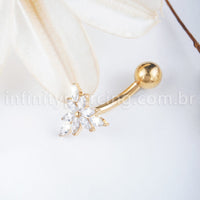 Piercing Banana Titânio Folhas Zircônia Cravejada