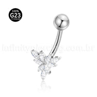 Piercing Banana Titânio Folhas Zircônia Cravejada