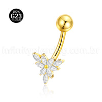 Piercing Banana Titânio Folhas Zircônia Cravejada