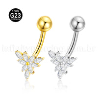 Piercing Banana Titânio Folhas Zircônia Cravejada