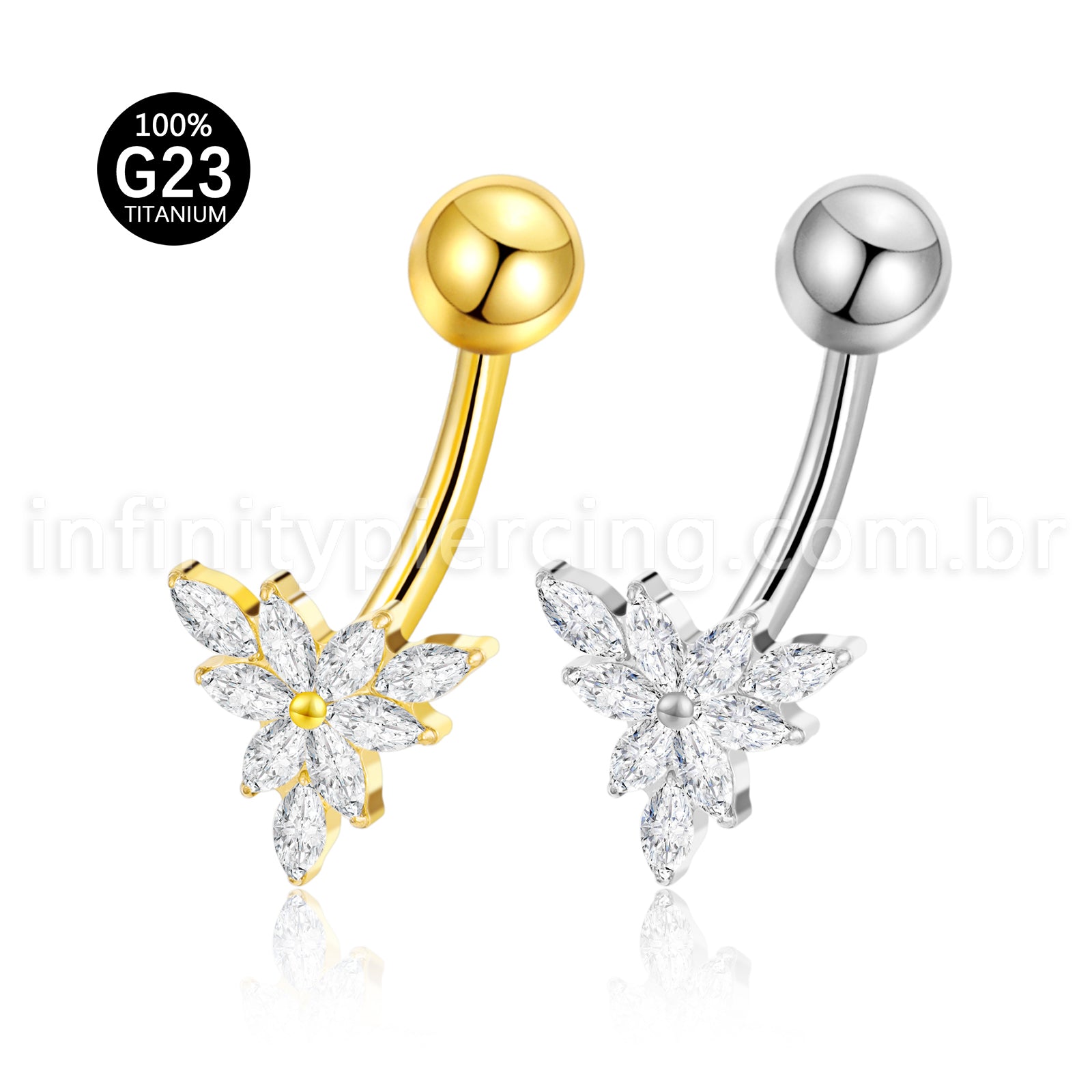 Piercing Banana Titânio Folhas Zircônia Cravejada