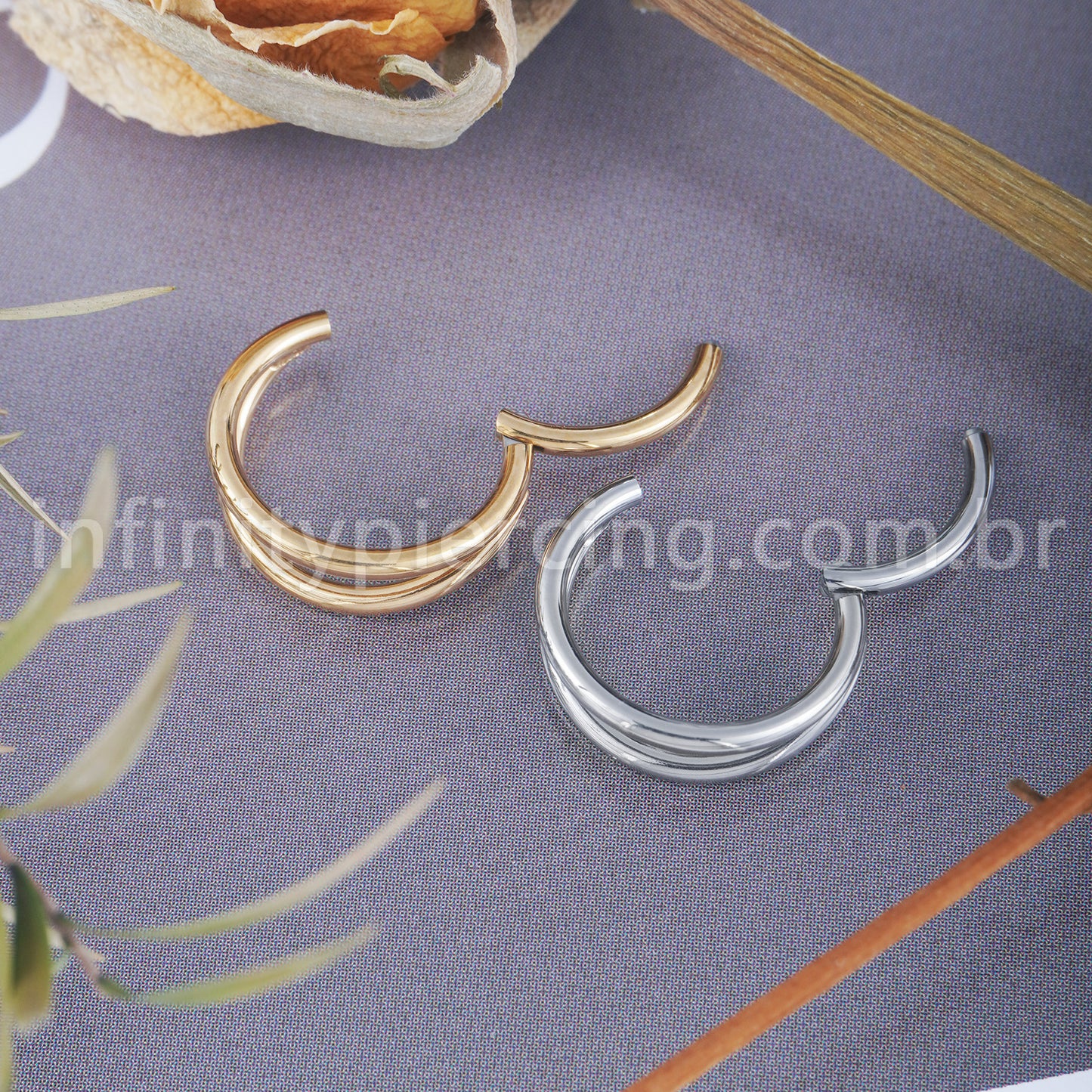 Piercing Argola Titânio Segmento Articulado 2 Fileira Liso