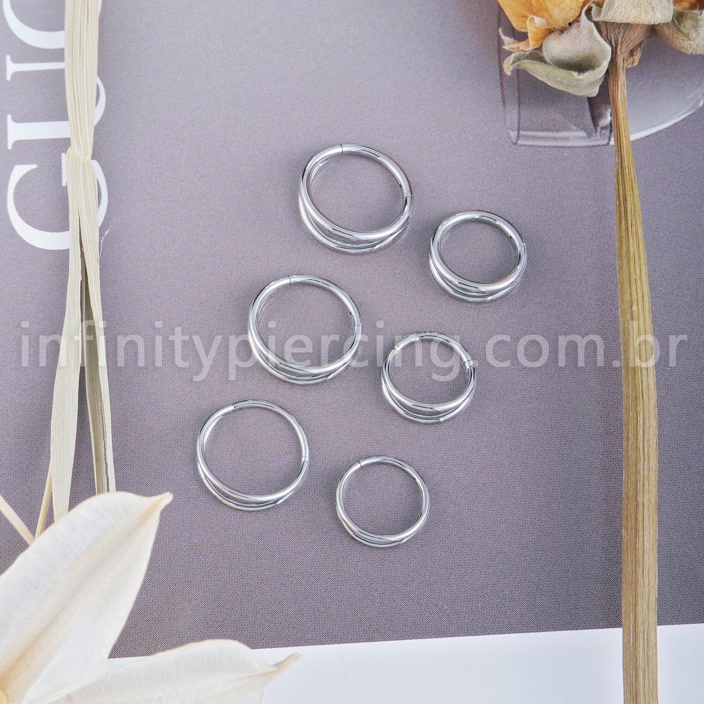Piercing Argola Titânio Segmento Articulado 2 Fileira Liso