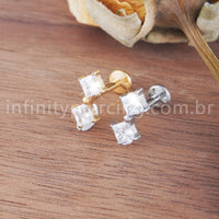 Piercing Labret Titânio Quadrado 2 Zircônias