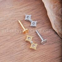 Piercing Labret Titânio Quadrado 2 Zircônias