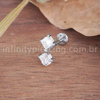 Piercing Labret Titânio Quadrado 2 Zircônias
