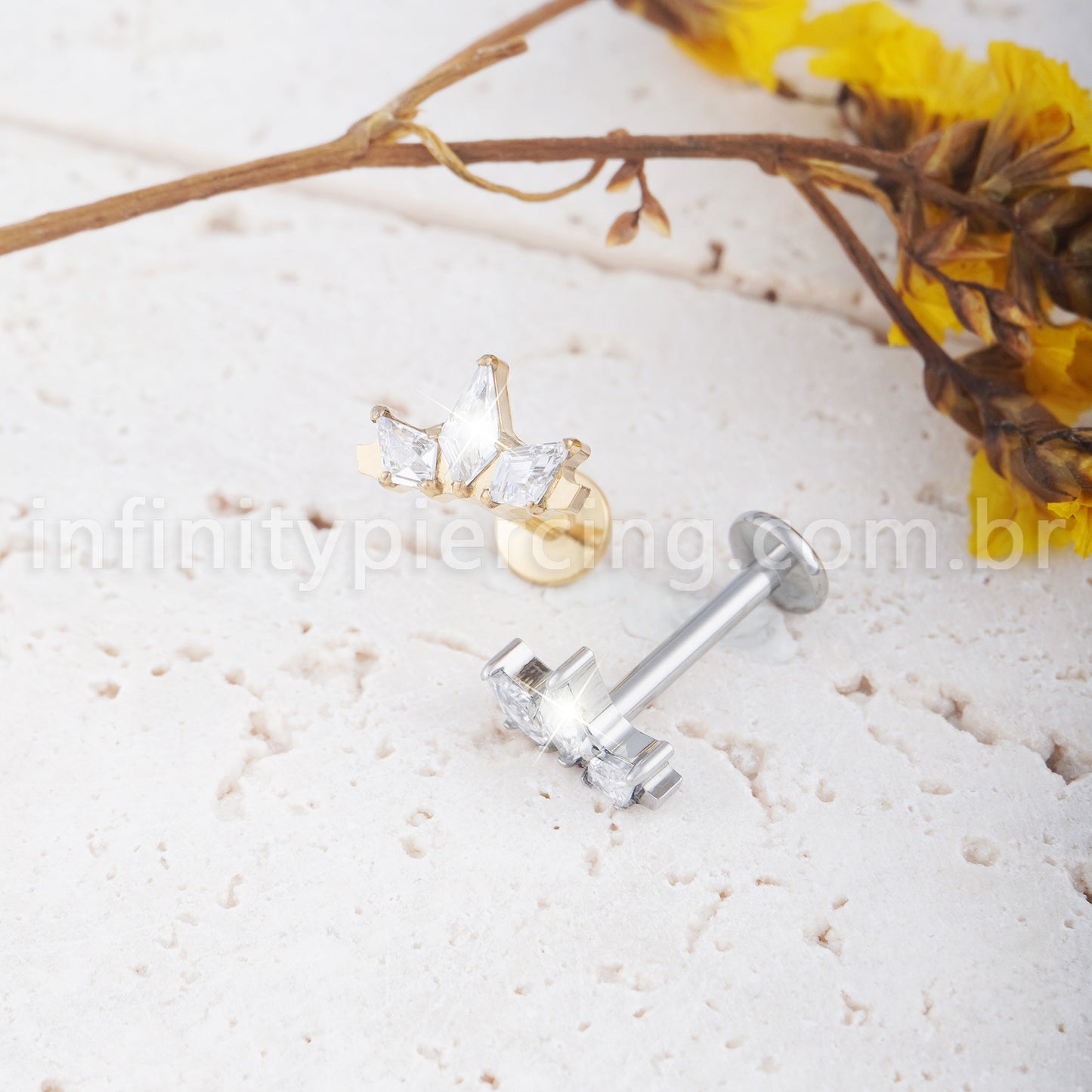Piercing Labret Titânio Trio Zircônia