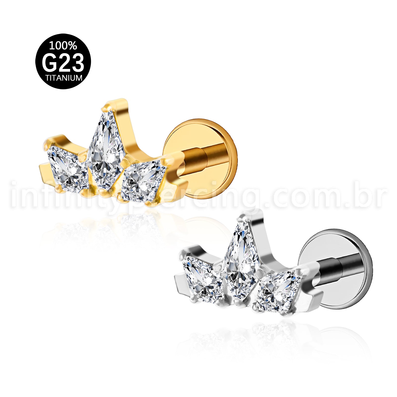 Piercing Labret Titânio Trio Zircônia