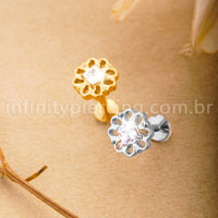 Piercing Labret Titânio Flor Com Zircônia Cravejada