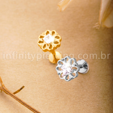 Piercing Labret Titânio Flor Com Zircônia Cravejada