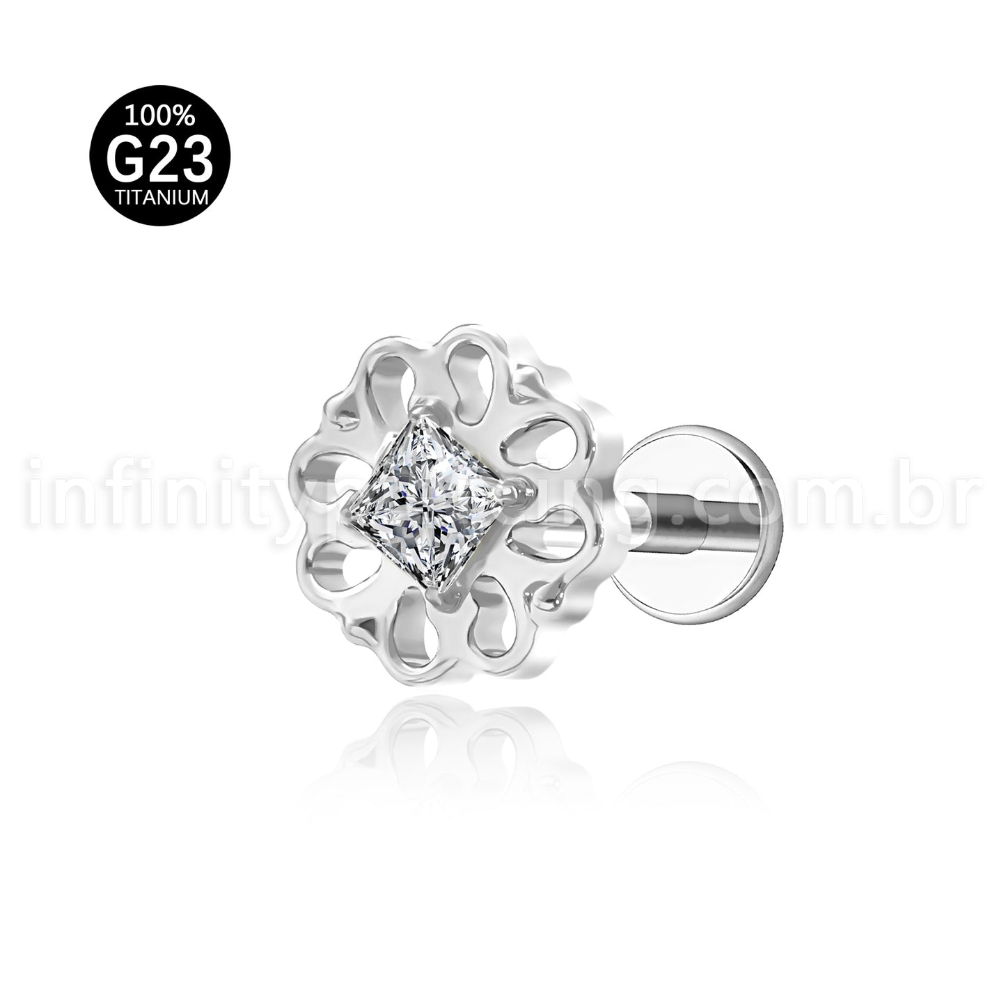 Piercing Labret Titânio Flor Com Zircônia Cravejada