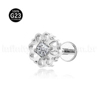 Piercing Labret Titânio Flor Com Zircônia Cravejada