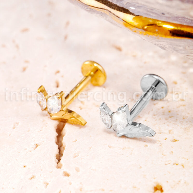 Piercing Labret Titânio Folha Com Zircônia Cravejada